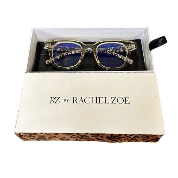 Rachel Zoe Go To Leah Marinka Blue Light Blocker Glasses In Nude Crystal New - Picture 8 of 8